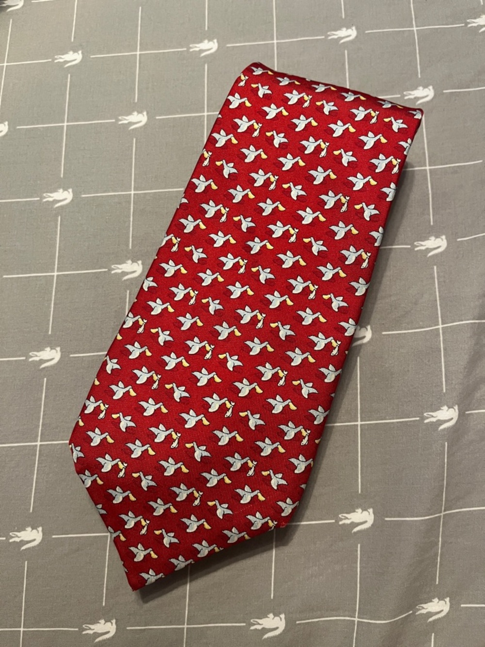 Vineyard Vines Red Tie with White Duck Pattern
